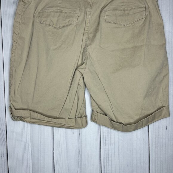 Lee Relaxed Fit Mid Rise Khaki Shorts Sz 18 (40x9) Roll Tab Hem Elastic Waist - Picture 11 of 11